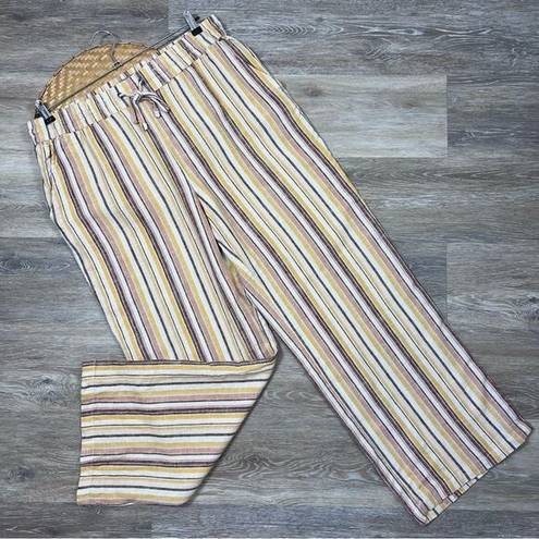 Krass&co Naturals D& linen striped wide leg pants stretchy drawstring waist