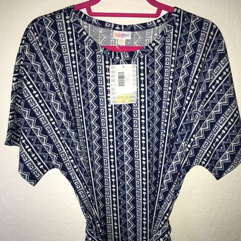 LuLaRoe  Dress Aztec Marly Dress 3X BNWT Vertical Pattern Blue White w/ Sash