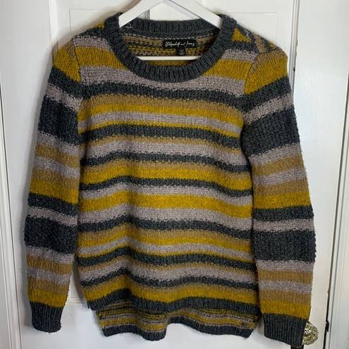 Elizabeth and James  Crewneck Sweater Striped Womens Yellow & Grey Size XS