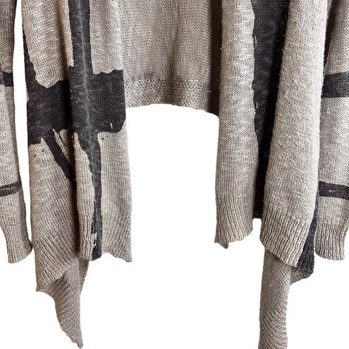 FATE. Cream and Gray Boho Long Cardigan Wrap Art Deco Wool Blend Size Med