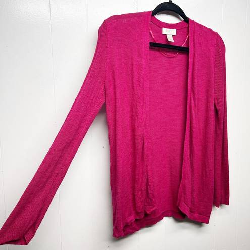 The Loft  Silk Ramie Blend Long Sleeve Open Front Women's Pink Cardigan Size Medium