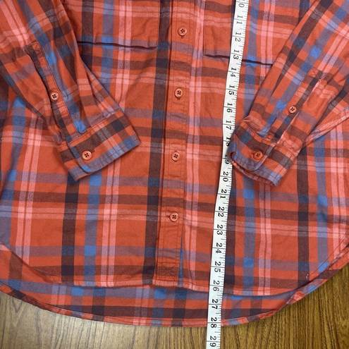 Rei Co-op  Womens Flannel Shacket Shirt Size Large Organic Cotton Button Up Red