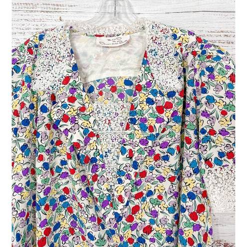 Oscar de la Renta Vintage Miss O by  Floral Short Sleeve Top Multi-Color Size XL