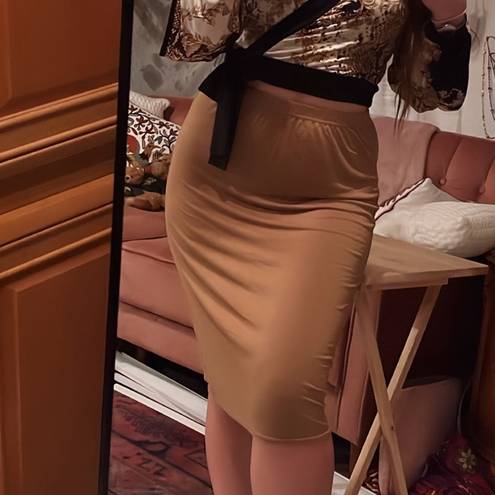 Pretty Little Thing Camel khaki midi bodycon pencil skirt