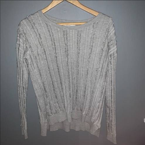 Harper  lane gray distressed fringe sweater