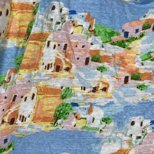 Cynthia Rowley Women's  Greek Island Painting Linen Crop Shirt Size XL EUC #0456