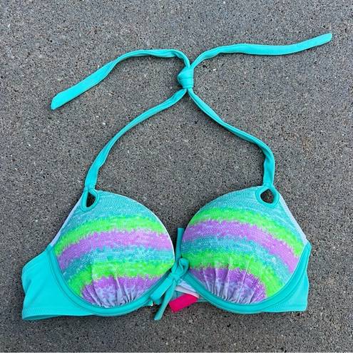 Victoria's Secret 34B Sequin Teal Purple Mermaid Pushup Bikini