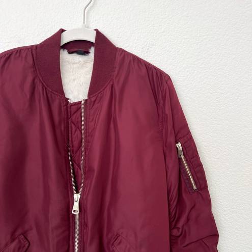 Topshop [] Burgundy Red Faux Fur Lined Oversized Bomber Flight Jacket Size 8 Tall