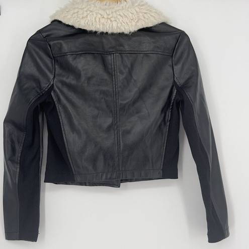 Juicy Couture  Jacket Faux Leather Bomber Motorcycle Fur Collar Coat Black Sz XS