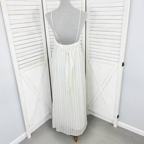 ZARA Flowy Textured Maxi Slip Dress Ivory White Medium Monochrome Stripe