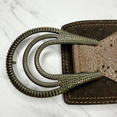 Chico's  Wide Brown Genuine Leather Suede Stretch Cinch Belt Size Medium M Womens