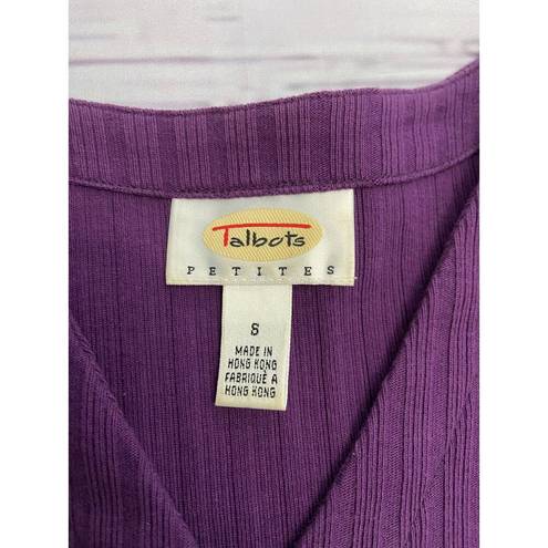 Talbots  Rib Knit Crop Button Front Cardigan Women Sp Purple Long Sleeve Cotton