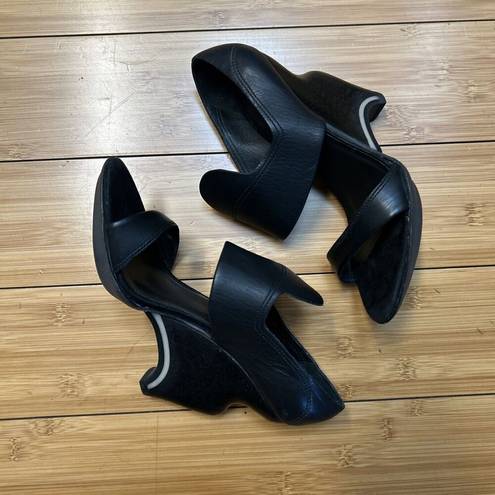 ALLSAINTS  Spitalfield Womens 36 US 5.5 Black Wood Wedge Heel Shoe Sandal Leather