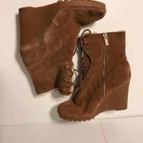 Michael Kors brown suede ankle wedge boots women size 8M