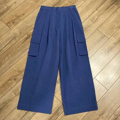 Nordstrom BLOSSOM H COMPANY Pleated Cotton Wide Leg Cargo Trousers -  BLUE