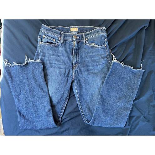 MOTHER Denim  The Insider Crop Step Fray In Girl Crush Blue Jeans Size 29