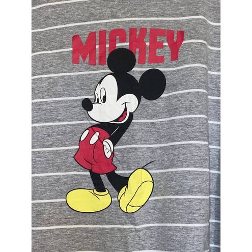 Disney Women's  Mickey Mouse Cropped Long Sleeve Gray Stripe Crop Top Shirt Large