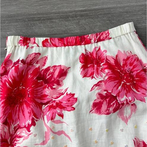 Coldwater Creek  White Pink Floral MIDI Skirt Size S Linen