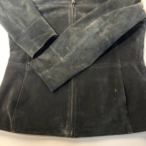Bernardo  Black Washable Suede Leather Jacket Womens Petite M Pockets Collar Zip