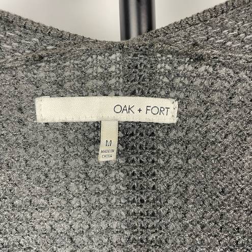 Oak + Fort  Gray Open Knit Oversized Open Front Slouchy Cardigan with Pockets