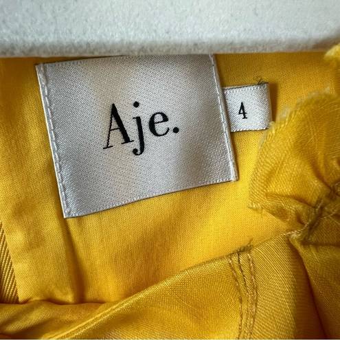 Chateau Aje  Cut Out Mini Dress Yellow Linen Blend Size 4