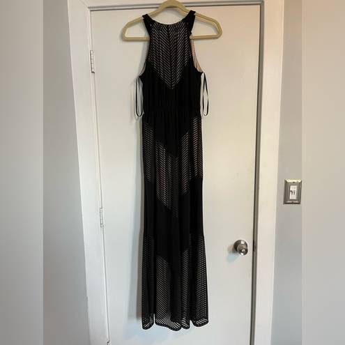 Apt. 9 NWT  black nude lined chevron sheer mesh halter sleeveless tank maxi dress