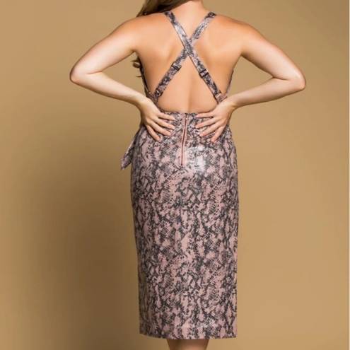 Moon River  Faux Snake Skin Open Back‎ Midi Dress Size XS