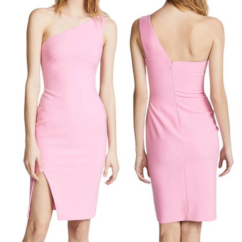 Likely  Helena One Shoulder Bodycon Dress Front Slit Pink Size 6