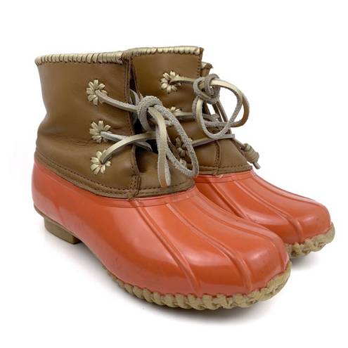 Jack Rogers Chloe Coral Orange Brown Whipstitch Gold Detail Duck Boots 7 Winter