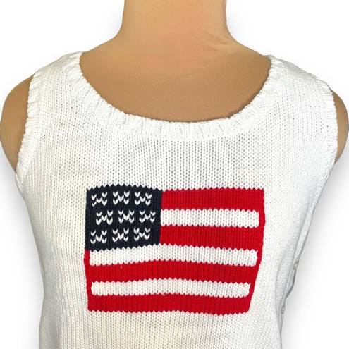 Vintage Village Sport Knit Sweater Vest White Red American Flag Side Button Size L