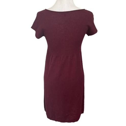 Eileen Fisher  Knit Wool Dress Empire Waist Burgundy Mini Short Sleeves Womens S