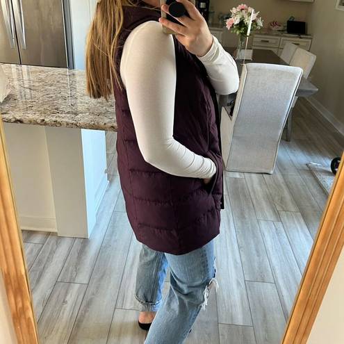 J.Jill  Women's Large Purple hooded  down Puffer Vest Zip Front Side Pockets