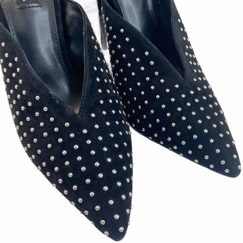 AQUA  Flame Mule Heels Black Size 7 Studded Suede Pointed Toe Slip On Shoes