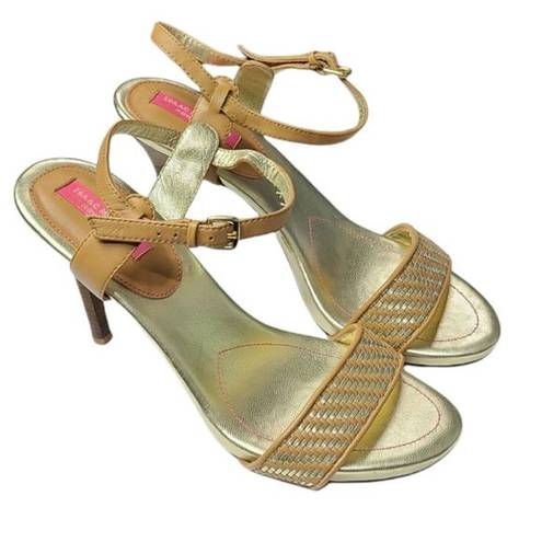 Isaac Mizrahi  Isbelle Gold and Tan High Heel Sandals Size 9.5