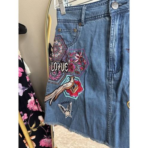 Spell & The Gypsy Collective Spell And The Gypsy RARE Flower Child Embroidered Denim Mini Skirt Size Small