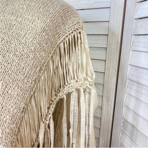 Chico's Chico’s Tarrin Tape Yarn Fringe Poncho Sweater Taupe Tan Large XL