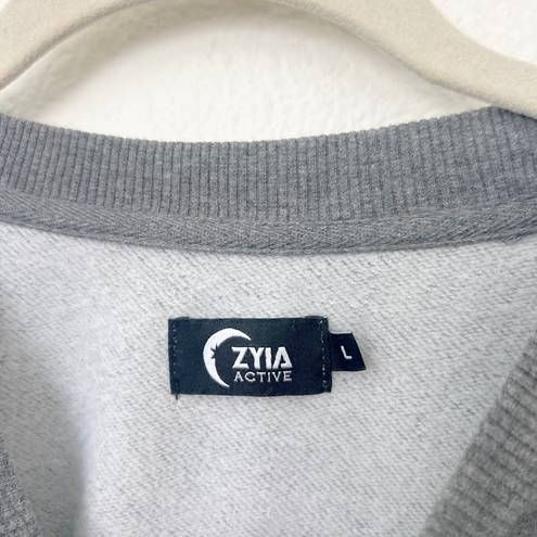 Zyia [ Active] Gray Energetic Zipper Crewneck Boyfriend Fit Sweatshirt Sz Large L