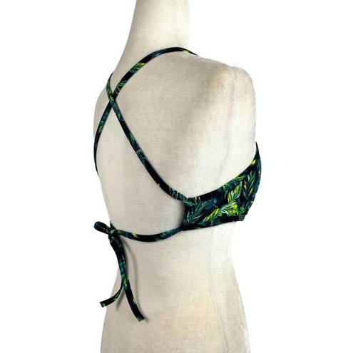 Cabana Del Sol  Palm Leaf Tropical Criss Cross Bikini Top Medium Green