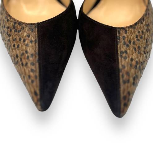 Manolo Blahnik  Sz 38 1/2Snakeskin Brown Pointed Stiletto Slingback Heel Pumps