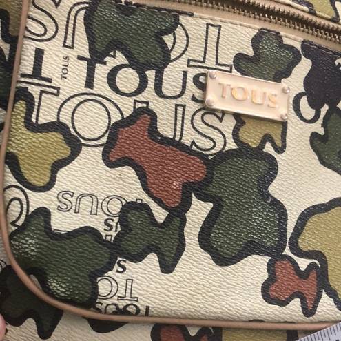 Tous  Crossbody Handbag Multi~Color Front Zipper Pocket Logo Charm Tan Green Rust