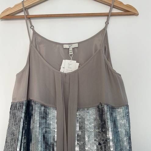 Joie  Gray Silk Tank Silvana Sequin Coated Opal