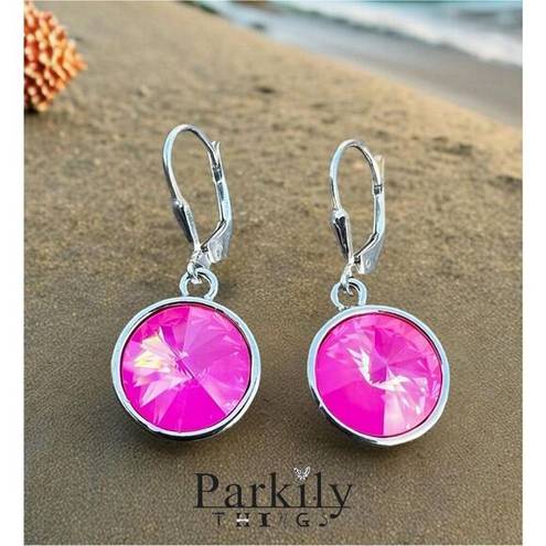 Ultra Pink  sparkly earrings made with Swarovski crystal in silver