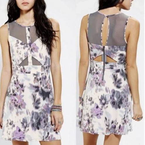 Silence + Noise  Purple Gray Mesh Cutout Sides Skater Dress