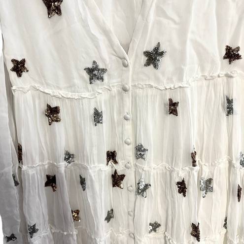 Rococo  Sand White Sequin Star Tiered Maxi Dress