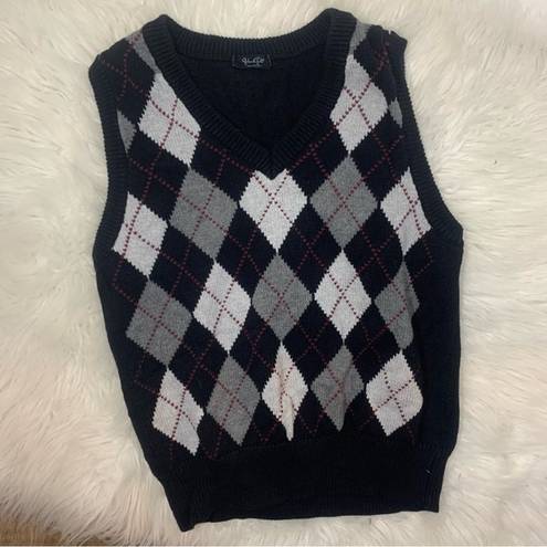 Brandy Melville John Galt 100% Cotton Argyle Sweater Vest size Small Black White Red Gray