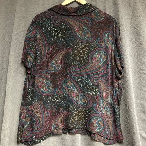 Style & Co , 22W button collared top, short sleeves, brown blue, maroon paisley