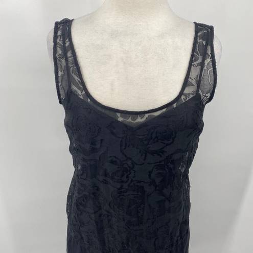 Tracy Reese  Mini Dress Floral Lace Overlay Silk Tank Linen Skirt Black Womens S