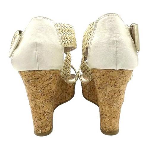 BKE Buckle  Sole Reid Cream & Cork Platform Woven Strap Sandals Women’s Size 8.5