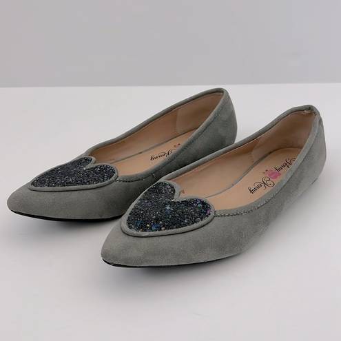 Penny Loves Kenny  Heart Glitter Sequin Pointy Toe Gray Suede Flats