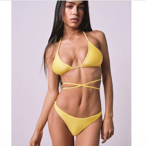 Tiger Mist Yellow  Bikini Set With Beaded Chain 